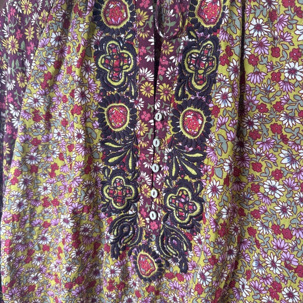 Natural Life Peasant Boho Floral Tassel Blouse Top Womens XS Embroidered Prairie - Picture 5 of 8